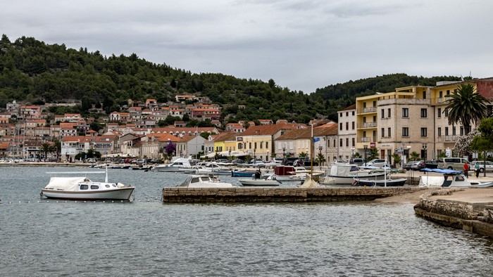 Vera Luka, Croatia Marina with Houses and Boats