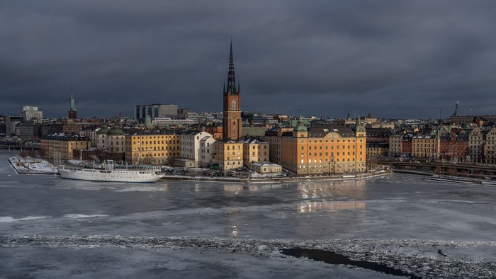 Stockholm, Sweden in Winter with Frozen River