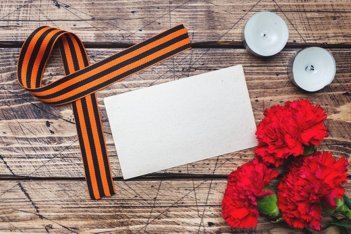 St. George's Ribbon, Carnations, Candles, and Card