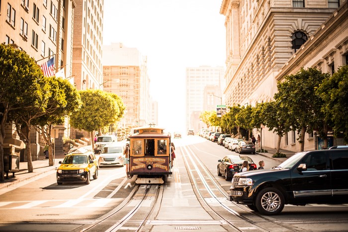 San Francisco Cable Car on a Sunny Street