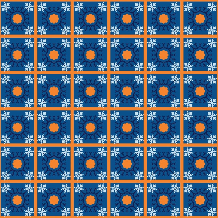 Blue and orange geometric tile pattern