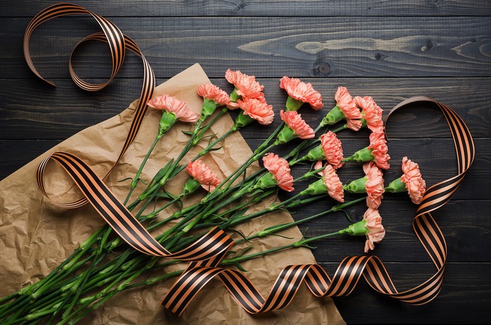 Carnations with Victory Day Ribbon