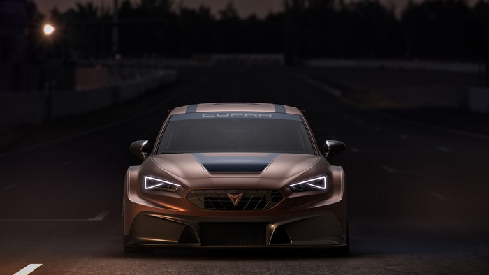 Cupra Leon Competition car on a track at night