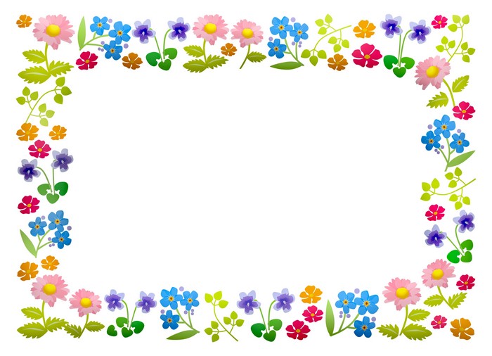 Floral border with multicolor flowers on white background