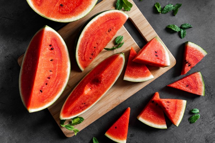 Watermelons on a cutting board