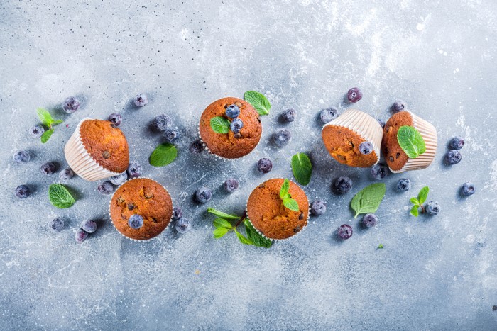 Blueberry Muffins with Mint and Blueberries