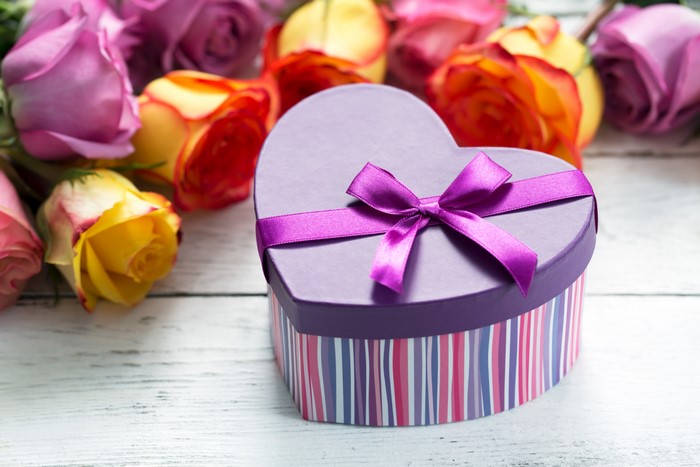 Heart-shaped gift box with roses
