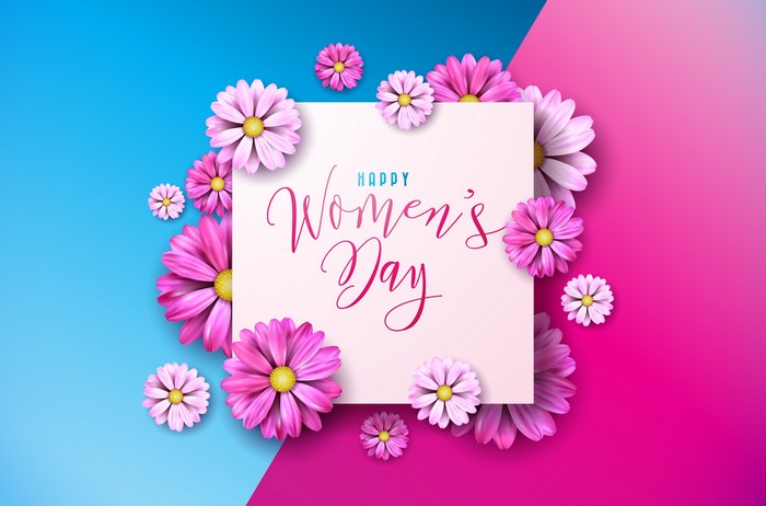 Happy Women's Day lettering with flowers