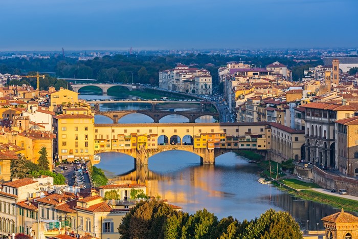 Ponte Vecchio bridge over Arno River in Florence, Italy