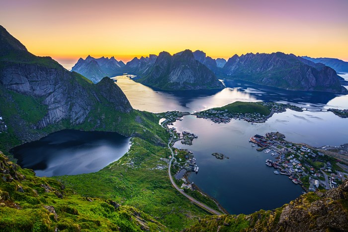 4K Scenic View of Reinebringen Mountains in Lofoten Norway
