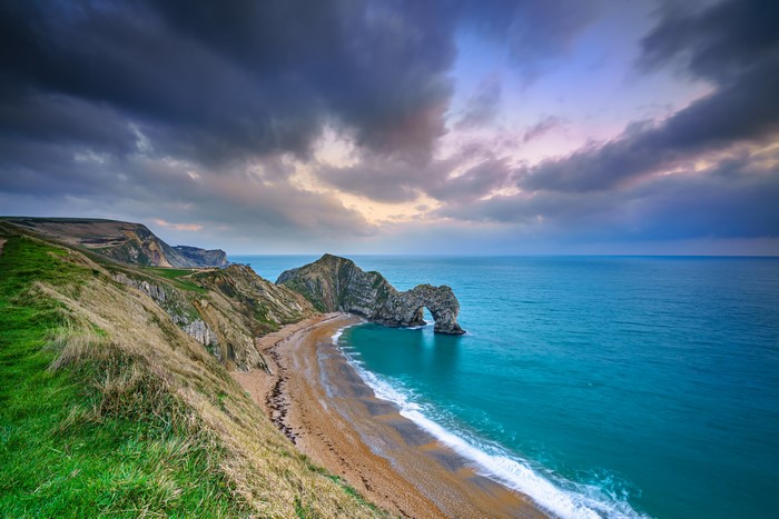 Durdle Door, Dorset, England Coastline with Arch