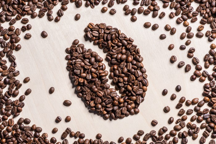 Coffee beans arranged in a coffee bean shape