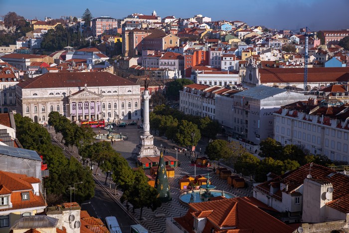 Lisbon, Portugal from above with town square