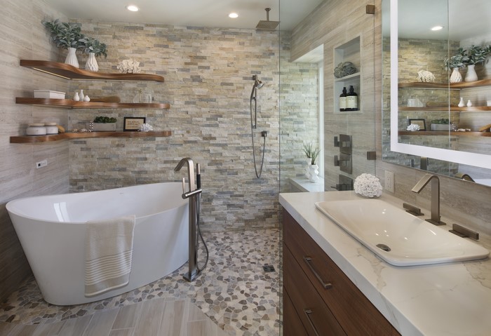 Modern Bathroom with Freestanding Tub and Vanity
