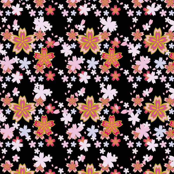 Cherry blossoms pattern on black background