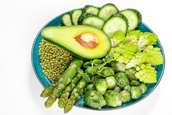 Plate of Green Vegetables and Avocado