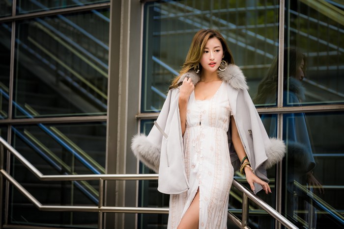 4K Asian Woman in Elegant White Dress