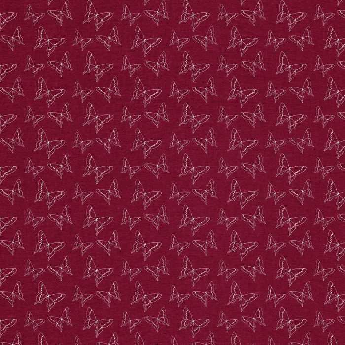 Pattern of white butterflies on a dark red textured cloth