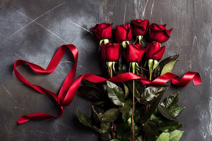 Red Roses with a Heart-Shaped Ribbon