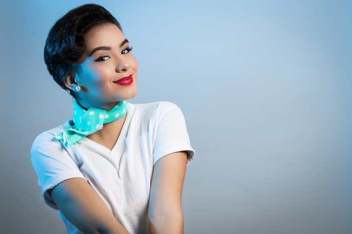 Brunette girl with makeup and scarf