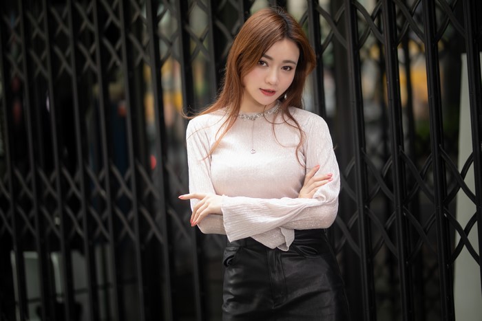 4K Asian Woman with Brown Hair and Blouse
