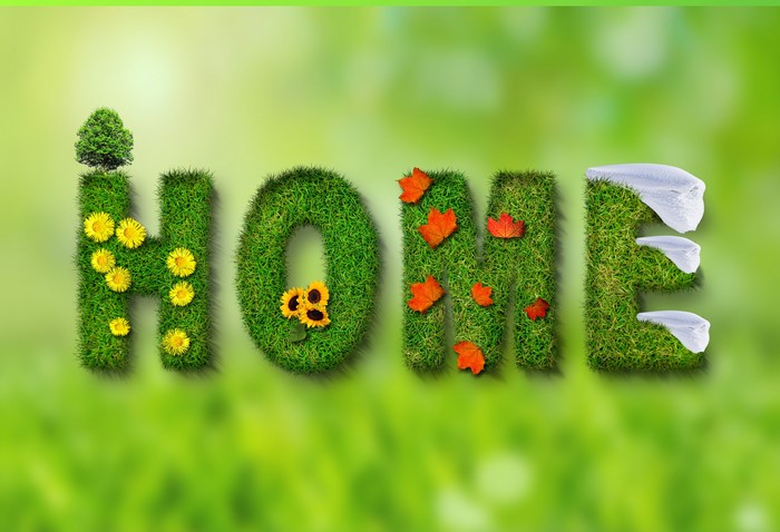 HOME word made of grass and seasons