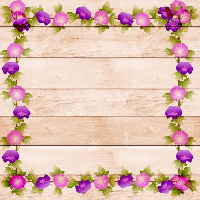 Floral border on wood planks template