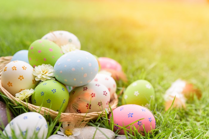 Easter Eggs in Grass with Sunlight