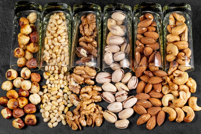 Assortment of Nuts in Shot Glasses