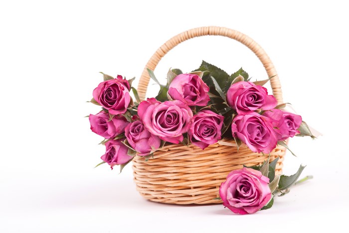 Pink Roses in a Wicker Basket