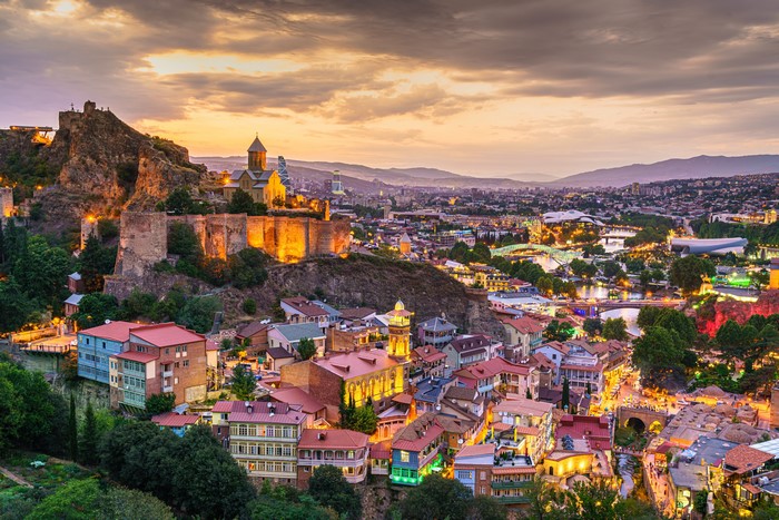 Tbilisi, Georgia at Dusk from Above