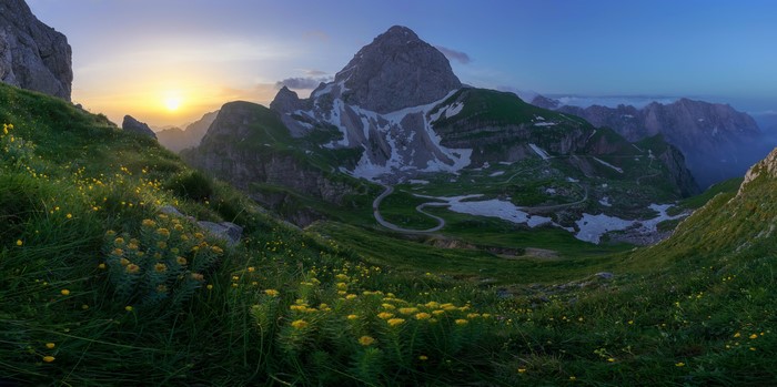 Julian Alps Mangart Mountain Morning Scenery