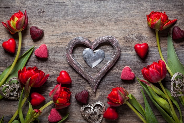 Valentine's Day Tulips and Hearts Arrangement
