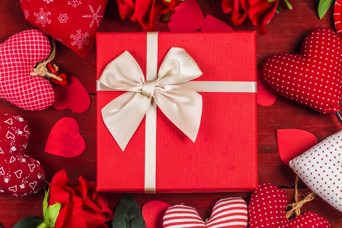 Valentine's Day gift with hearts and roses