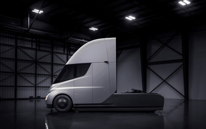 Tesla Semi electric truck in a warehouse