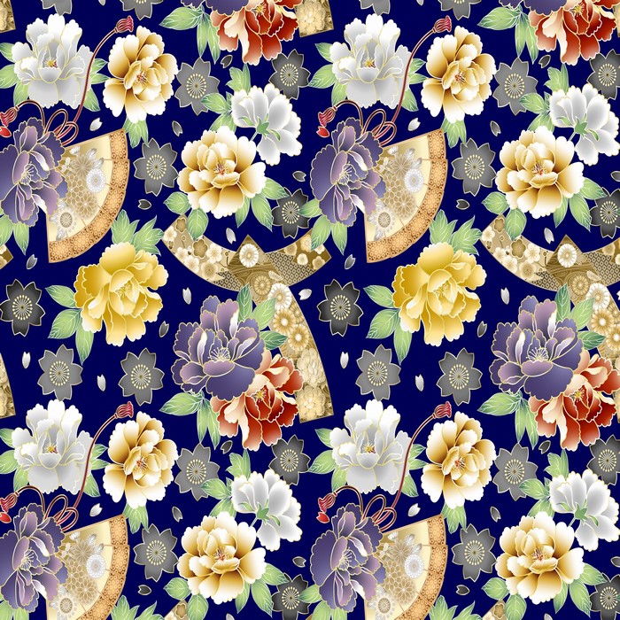 Japanese floral pattern with fans