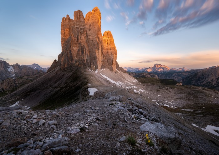 Drei Zinnen Mountains at Sunset, Dolomites, Italy
