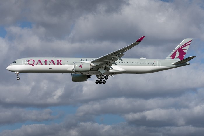 Qatar Airways Airbus A350-1000 airplane in flight