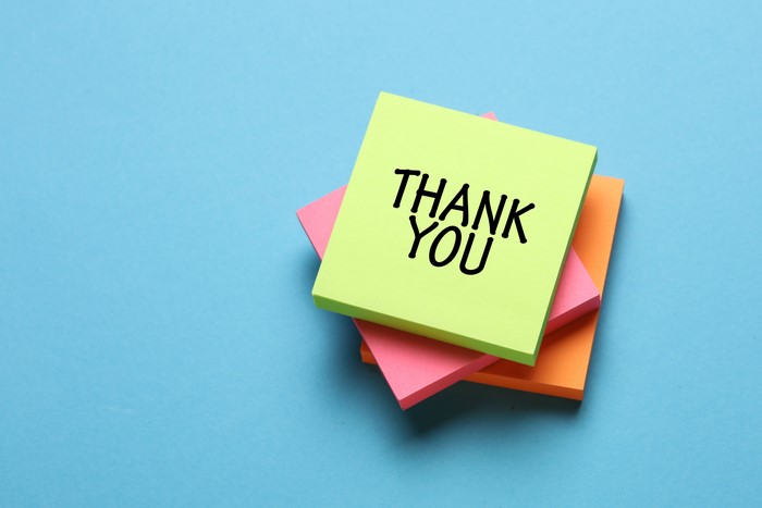 Thank You sticky notes on blue background