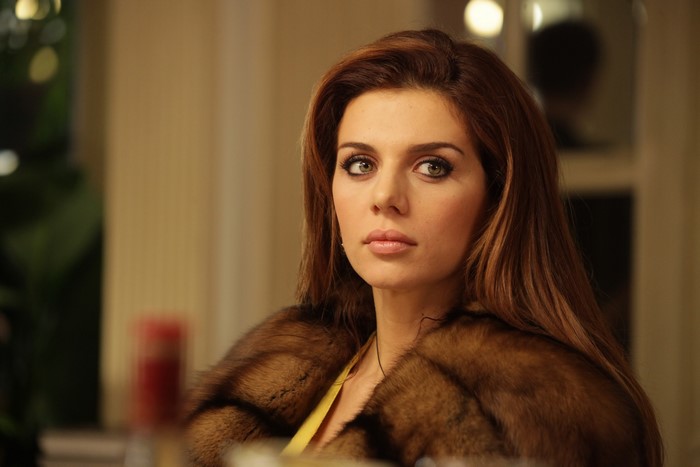 Anna Sedokova wearing a fur coat
