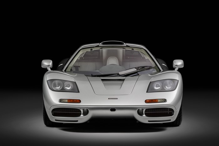 Silver McLaren F1 Sports Car Front View