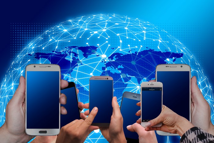 Smartphones connected to a global network