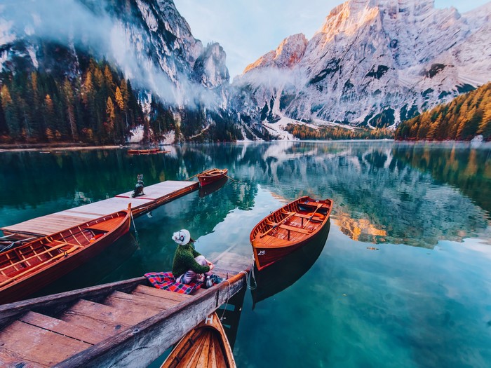 Lago di Braies, Dolomites, Italy, Lake, Boats, Mountains