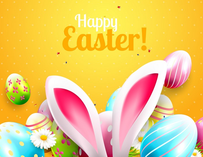 Happy Easter with Bunny Ears and Eggs
