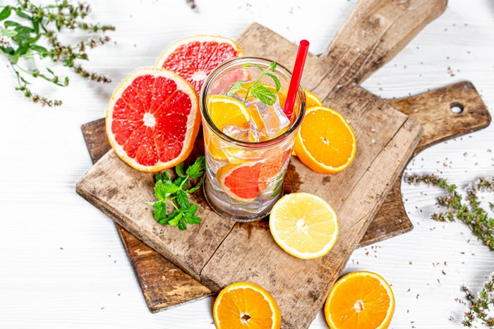 Citrus infused water with grapefruit, orange, and lemon slices