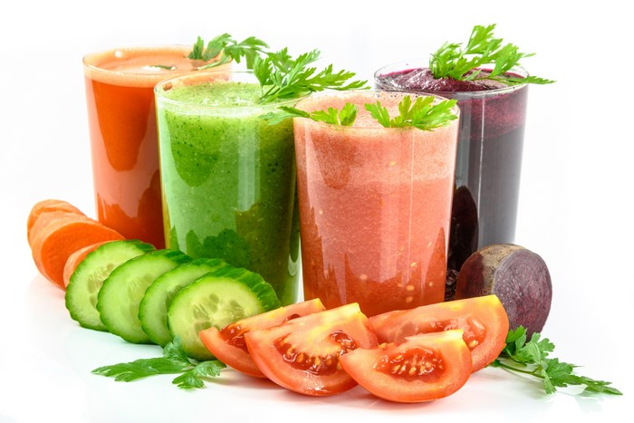 Assortment of Fresh Juices and Ingredients
