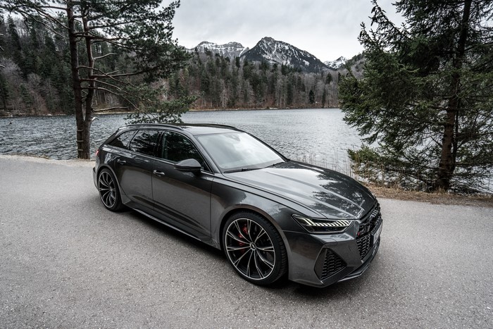 2020 Audi RS 6 Avant estate car by a lake