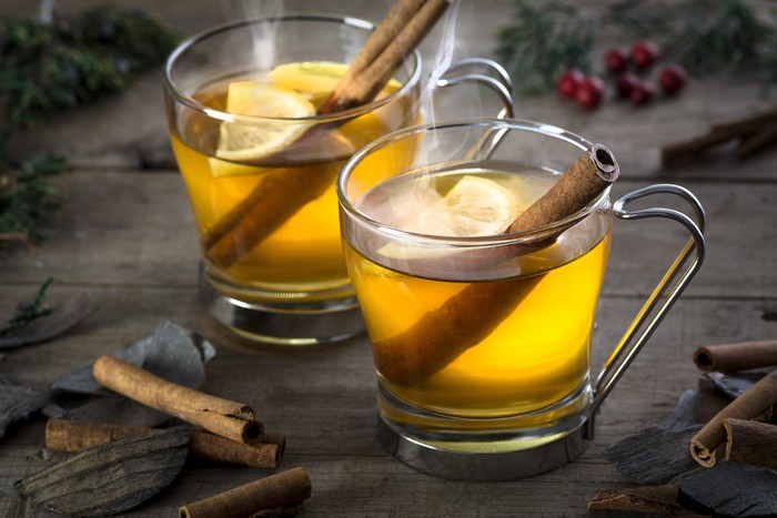 Hot Tea with Lemon and Cinnamon Sticks