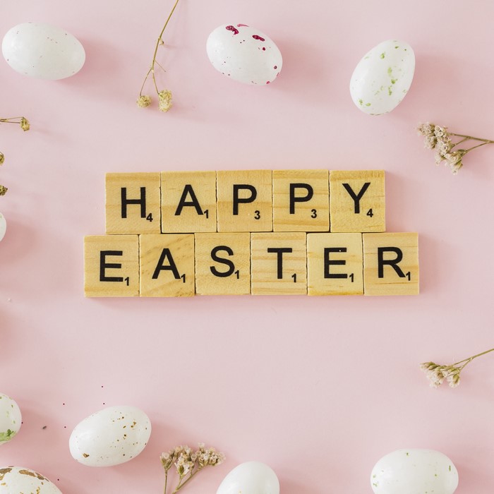 Happy Easter Scrabble Tiles with Eggs