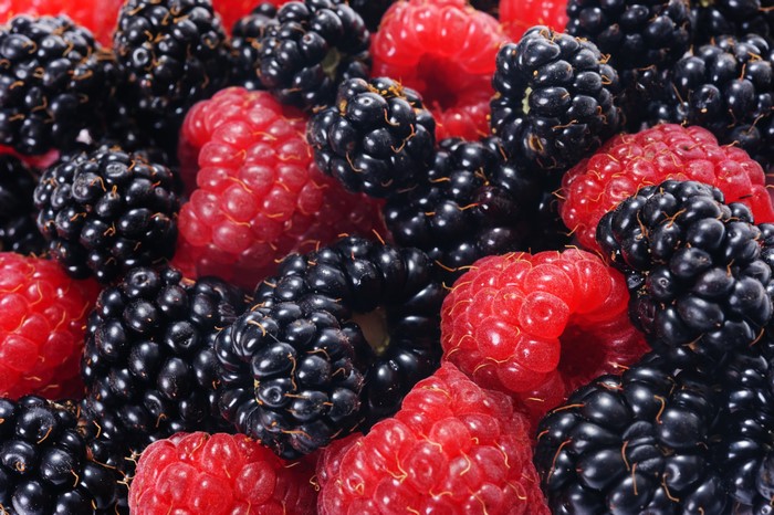 4K Closeup of Raspberries and Blackberries